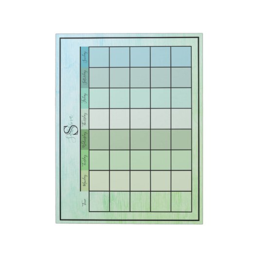 Weekplanner dagelijkse blauwe groene kleur notitie notitieblok (Linkerzijde)