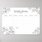 Weekplanner handgeschetste bloemen en bladeren poster (Voorkant)