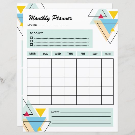 weekplanner | Maandelijkse planner Sjabloon (Voorkant / Achterkant)