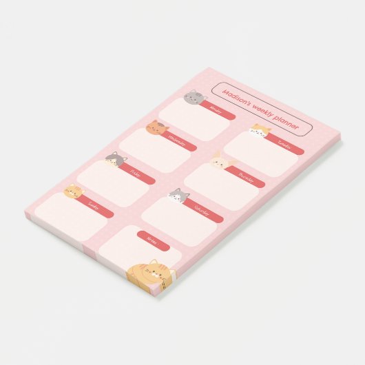 Weekplanner met katten post-it® notes (Schuin)