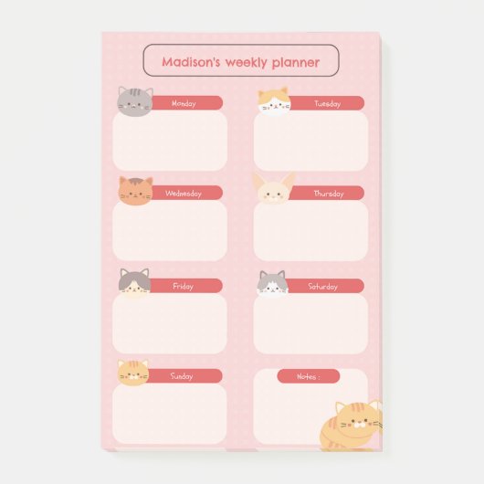 Weekplanner met katten post-it® notes (Voorkant)