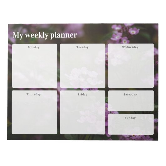 Weekplanner met sombere paarse bloem notitieblok (Voorkant)