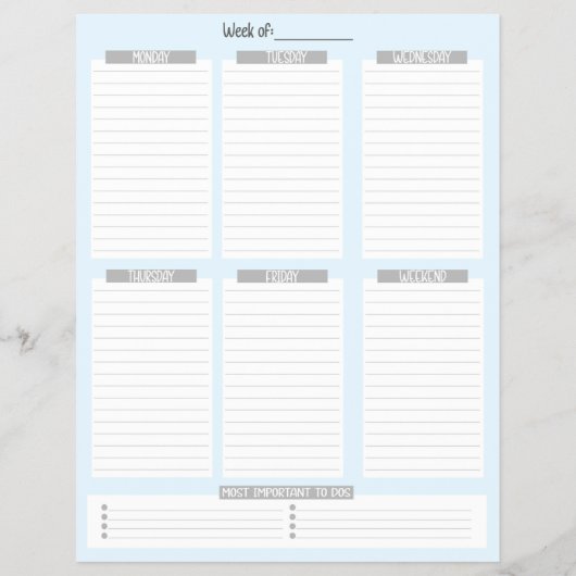 weekplanner | Niet-gedateerde takenlijst (blauw) Flyer (Achterkant)