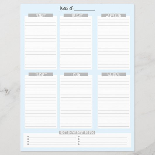 weekplanner | Niet-gedateerde takenlijst (blauw) Flyer (Voorkant)