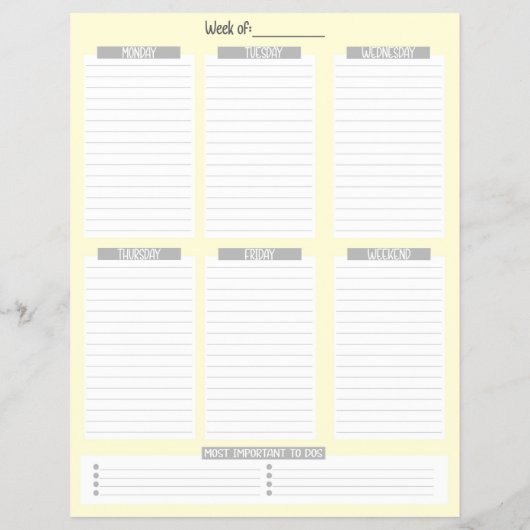 weekplanner | Niet-gedateerde takenlijst (geel) Flyer (Achterkant)