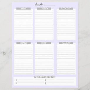 weekplanner Niet-gedateerde takenlijst (lavendel Flyer