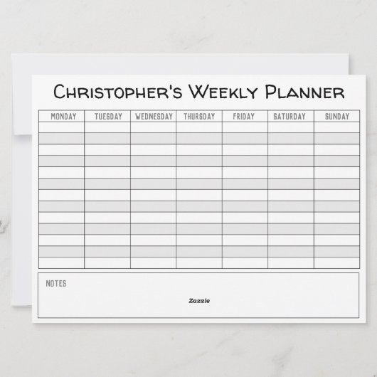 Weekplanner om te personaliseren met naam op een K Feestdagenkaart (Achterkant)