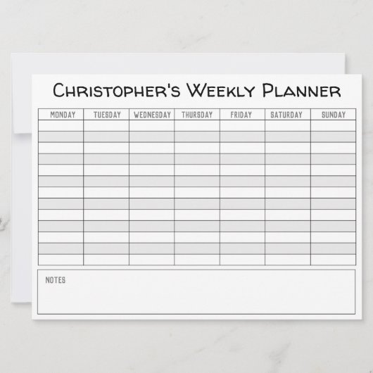 Weekplanner om te personaliseren met naam op een K Feestdagenkaart (Voorkant)