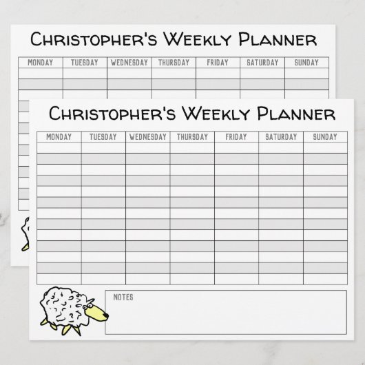 Weekplanner om te personaliseren met naam op een K Feestdagenkaart (Voorkant / Achterkant)