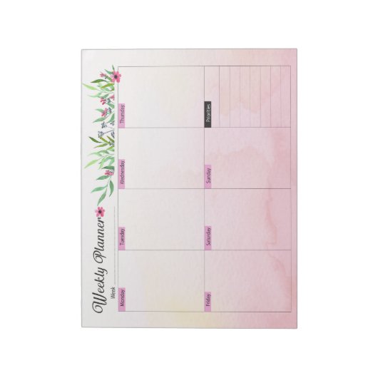 Weekplanner - Roze florale stijl Notitieblok (Linkerzijde)