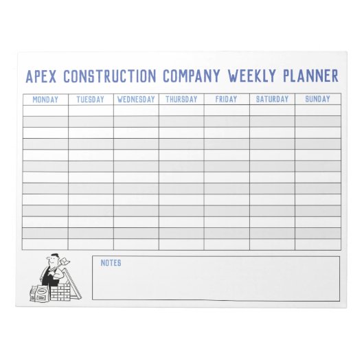 Weekplanner van de bouwer met Titel aan Personaliz Notitieblok (Voorkant)