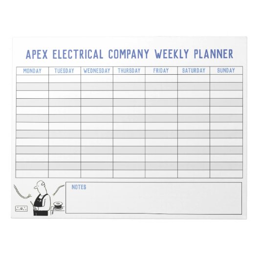 Weekplanner voor elektricien. Persoonlijke titel. Notitieblok (Voorkant)