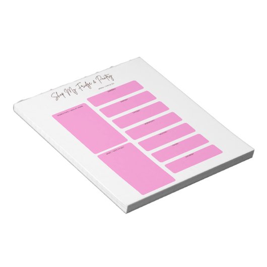 WEEKPLANNER VOOR MAALTIJDEN IN ROZE ONTWERP NOTITIEBLOK (Schuin)