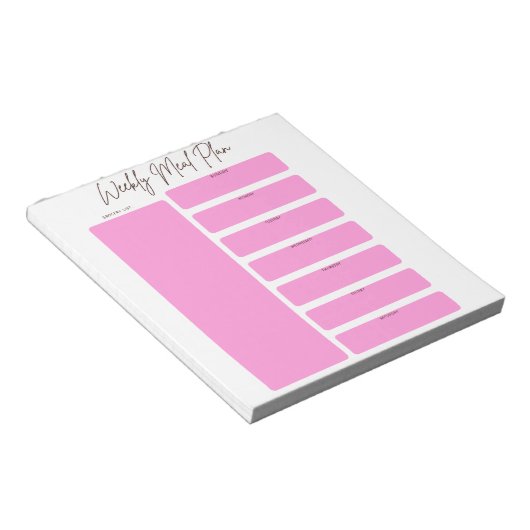 WEEKPLANNER VOOR MAALTIJDEN IN ROZE ONTWERP NOTITIEBLOK (Schuin)