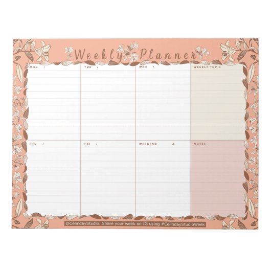 Weekplanner week in één oogopslag Floral Notitiebl Notitieblok (Voorkant)
