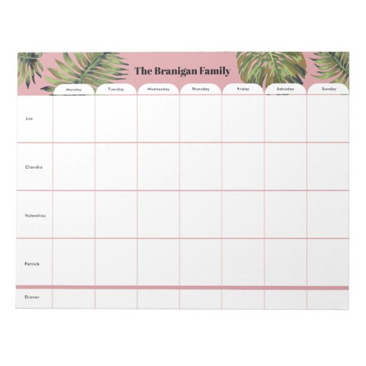 Weekplanning voor persoonlijke familie notitieblok (Voorkant)