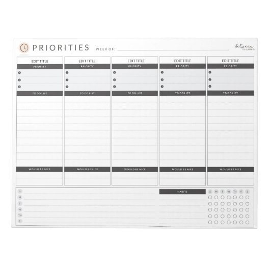 Weekprioriteiten Planner Notitieblok (Voorkant)