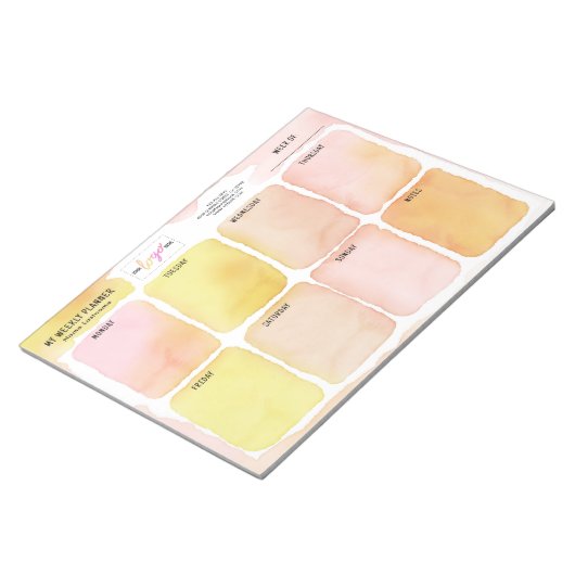 Weekrooster voor logo Girly Pink Yellow Waterverf Notitieblok (Schuin)
