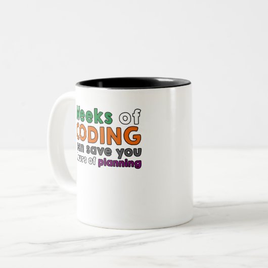 Weeks of coding tweekleurige koffiemok (Voorkant links)