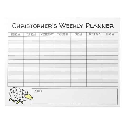 Weekse planner aan Personaliseren met de Keuze van Notitieblok (Voorkant)