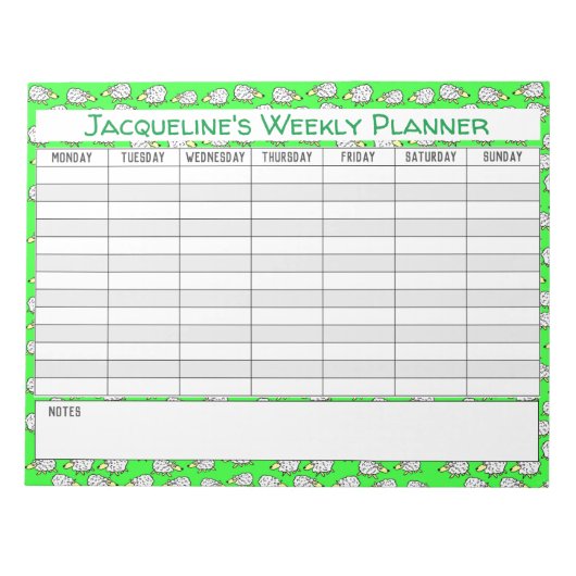 Weekse planner aan Personaliseren met de Keuze van Notitieblok (Voorkant)