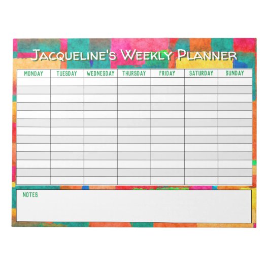 Weekse planner aan Personaliseren met de Keuze van Notitieblok (Voorkant)