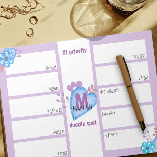 Weekse planner dagelijks om Lila doodles-monogram  Notitieblok