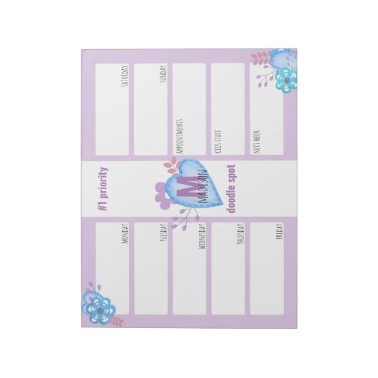 Weekse planner dagelijks om Lila doodles-monogram Notitieblok (Linkerzijde)