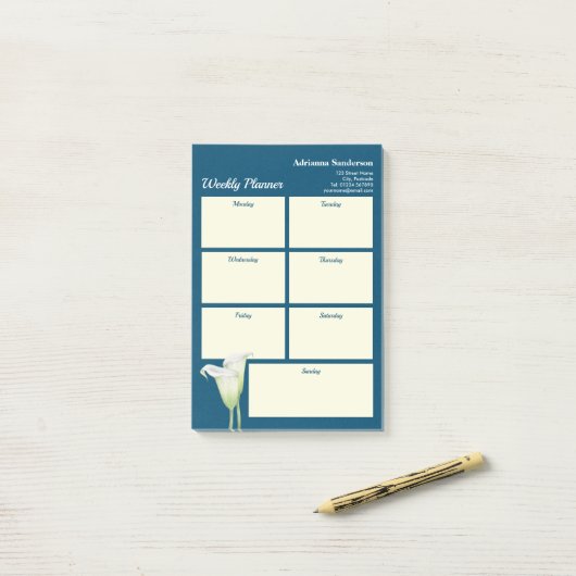 Weekse Planner White Calla Lily Illustratie Post-it® Notes (Op bureau)