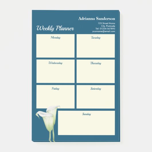 Weekse Planner White Calla Lily Illustratie Post-it® Notes (Voorkant)