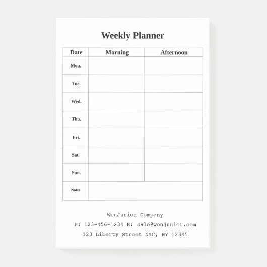 Weekselige Planner Naam Adres Aangepaste tekst Post-it® Notes (Voorkant)