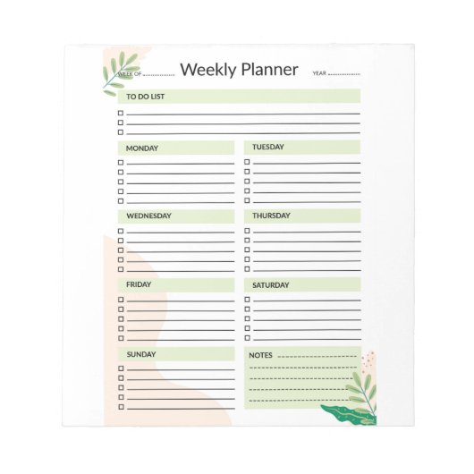 Weekselplanner-organisator om een lijstnotebook te notitieblok (Voorkant)