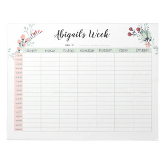 Weekselrooster met zondag Begin 7.00 - 12.00 uur Notitieblok