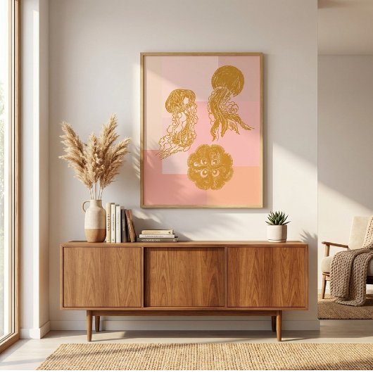  weekvis - Oceaanillustratie Roze en goud Poster