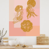  weekvis - Oceaanillustratie Roze en goud Poster (Keuken)