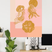  weekvis - Oceaanillustratie Roze en goud Poster (Thuiskantoor)