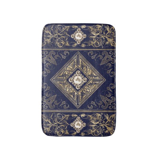 weelde | Blauw en Goud met juwelen bloeien Badmat (Voorkant Verticaal)