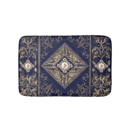 weelde | Blauw en Goud met juwelen bloeien Badmat (Voorkant)