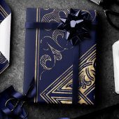  weelde | Blauw en Goud met juwelen bloeien Cadeaupapier