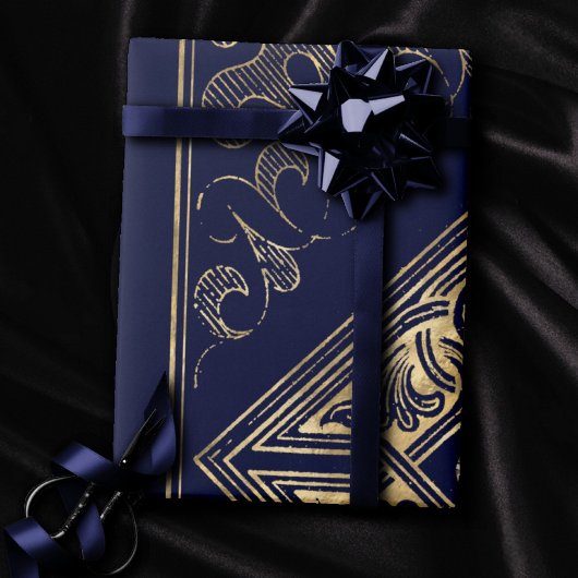  weelde | Blauw en Goud met juwelen bloeien Cadeaupapier