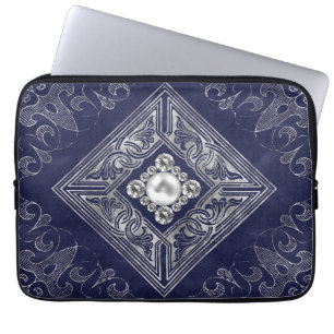  weelde   Blauw en Zilver Jeweled bloeien Laptop Sleeve