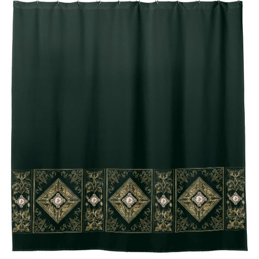  weelde | Groene en gouden juwelen bloeien Douchegordijn (Voorkant)