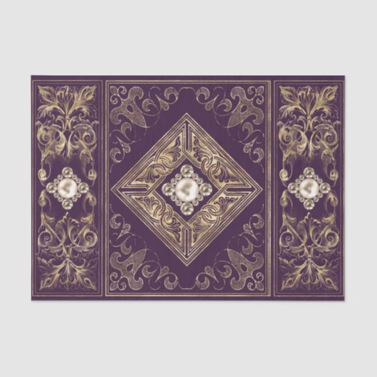 weelde | Paarse en gouden juwelen bloeien Tissuepapier (Voorkant)