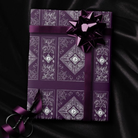  weelde | Paarse en zilveren juweel bloeien Cadeaupapier