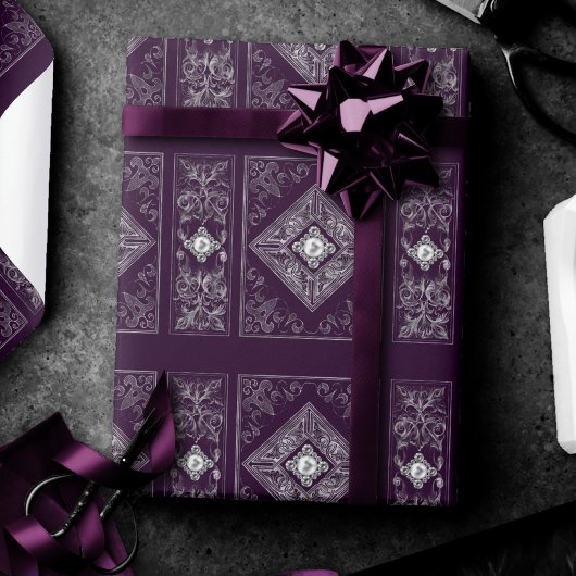  weelde | Paarse en zilveren juweel bloeien Cadeaupapier