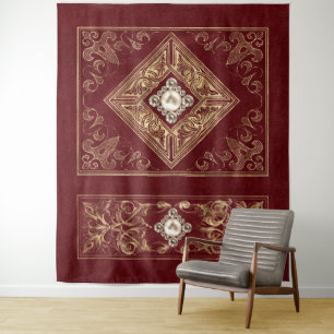 weelde Rood en goud gejuweld bloeien Wandkleed