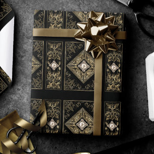 weelde Zwart en Goud Jeweled Flourish Cadeaupapier