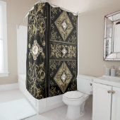  weelde | Zwart en Goud Jeweled Flourish Douchegordijn (In situ)