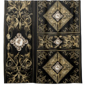  weelde | Zwart en Goud Jeweled Flourish Douchegordijn (Voorkant)