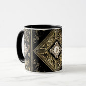  weelde | Zwart en Goud Jeweled Flourish Mok (Voorkant links)